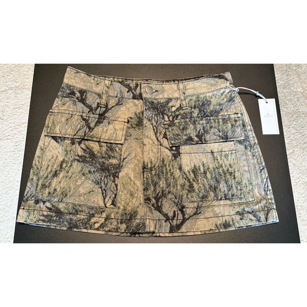 Cozi Womens Cargo Skirt Camo Camouflage Utility Mini Skirt Pockets XS NWT